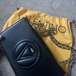 Valentino Black Leather Clutch with Chain Strap